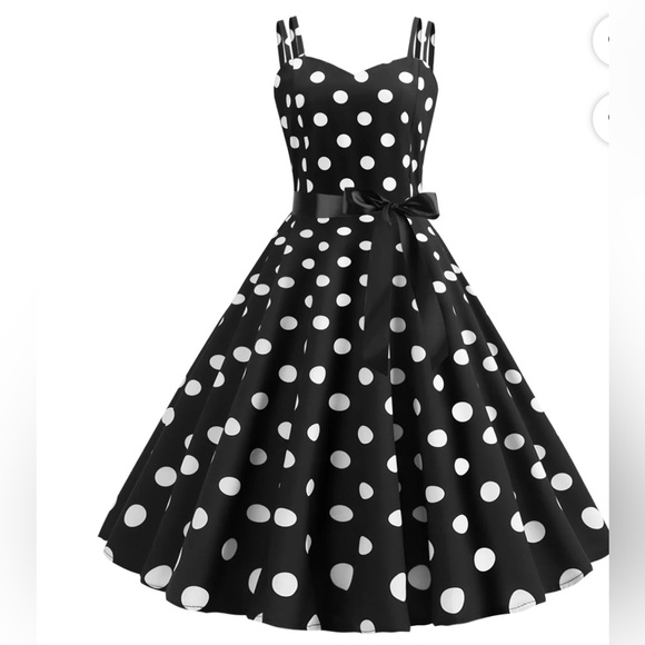 Dresses & Skirts - Elegant Black and White Polka Dot Dress